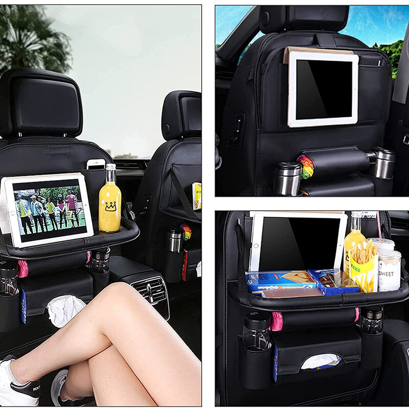 Organizator scaun auto cu masuta, suport pahare, negru