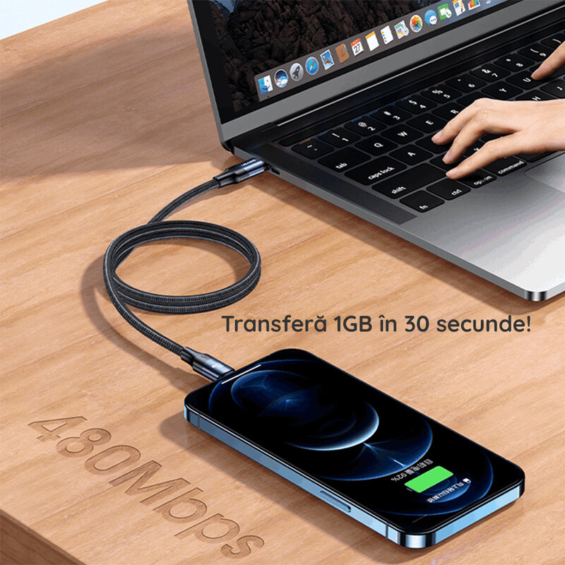 Cablu de date USB-C la Lightning Usams U71, 20W, 3m, negru