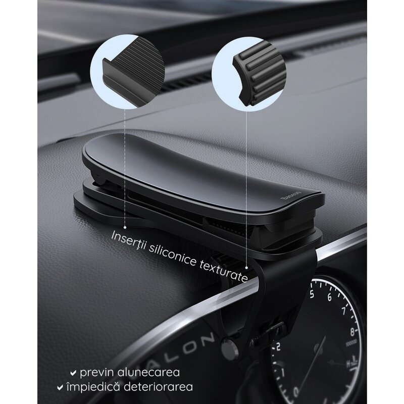 Suport telefon auto cu prindere de bord Baseus, negru, SUDZ-A01