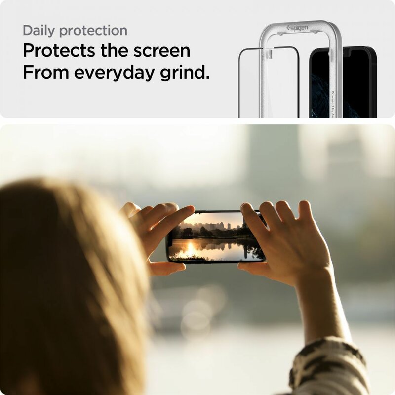 Folie sticla iPhone 13 Spigen Glas.tR Align Master, negru