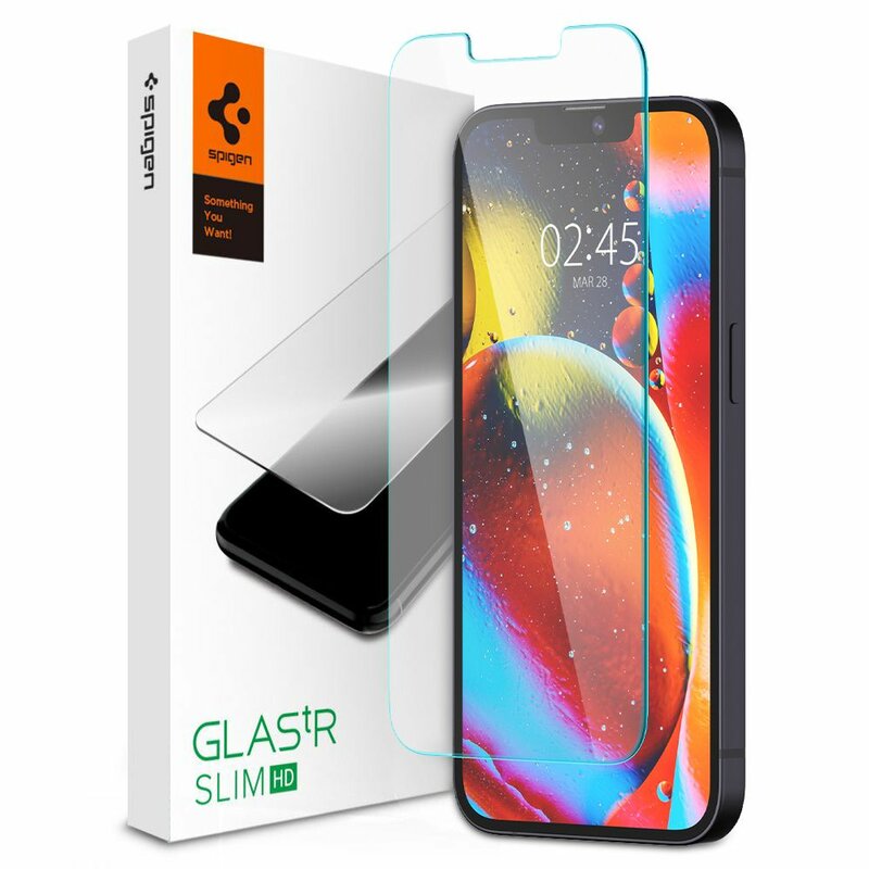 Folie sticla iPhone 13 Pro Max Spigen Glas.tR Slim, clear