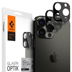[Pachet 2x] Folie sticla camera iPhone 13 Pro Max Spigen Glas.tR Optik, negru
