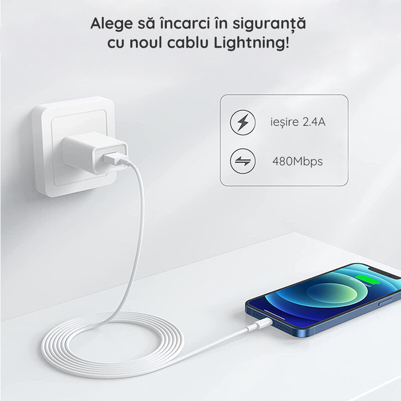 Cablu de date Lightning LDNIO SY-03 100CM 2.1A - Alb