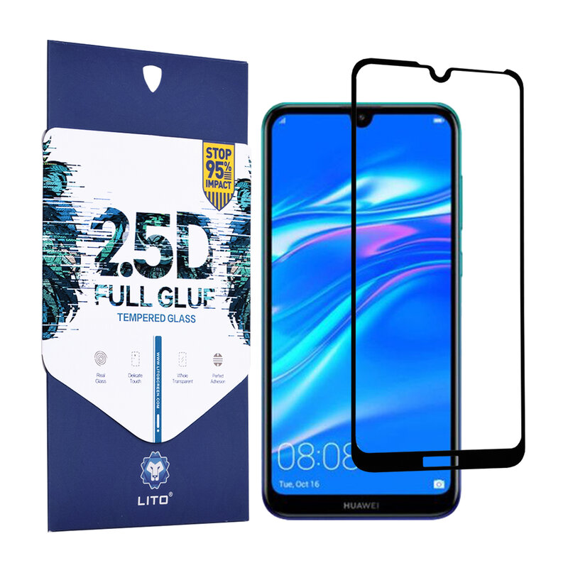 Folie Sticla Huawei Y7 2019 Lito 2.5D Full Glue Full Cover Cu Rama - Negru