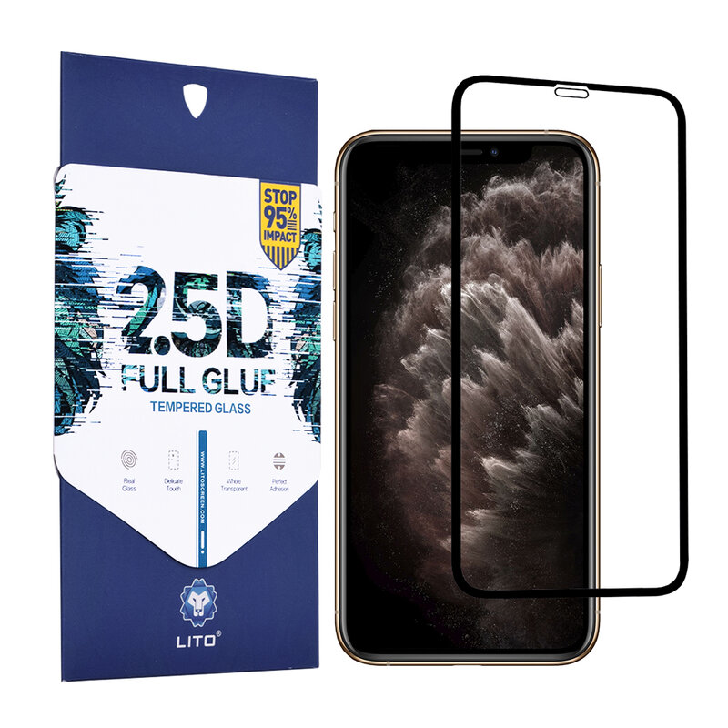Folie Sticla iPhone 11 Pro Max Lito 2.5D Full Glue Full Cover Cu Rama - Negru