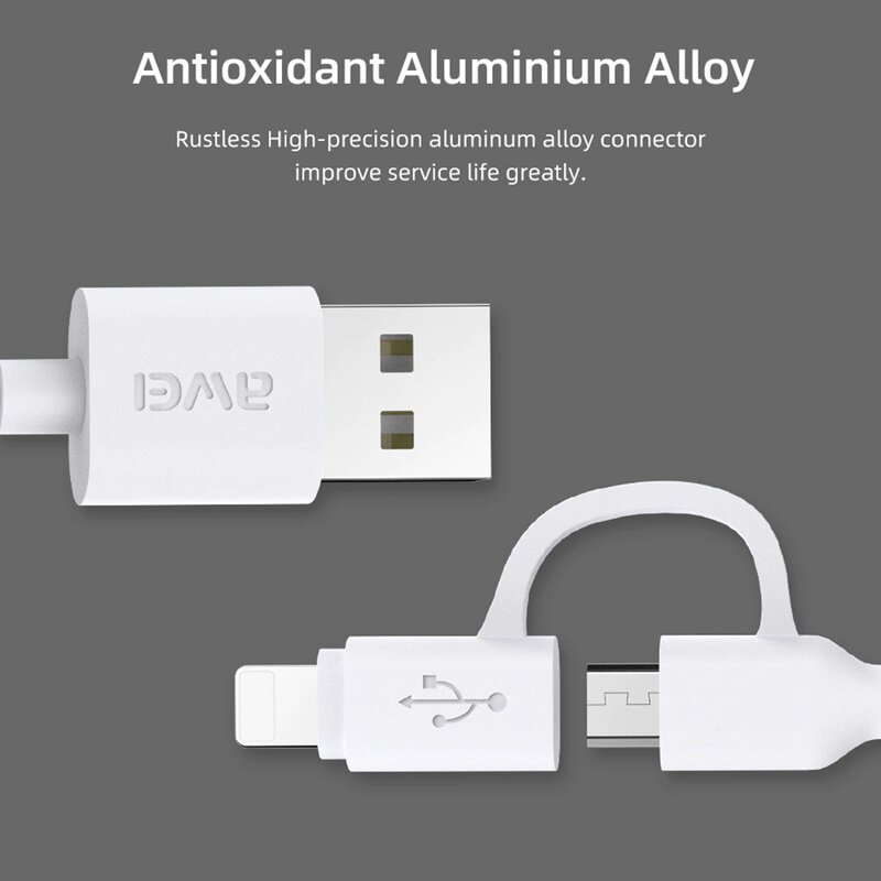 Cablu De Date 2in1Lightning si Micro-USB Awei CL-53 Fast Charge 2.4A - Alb