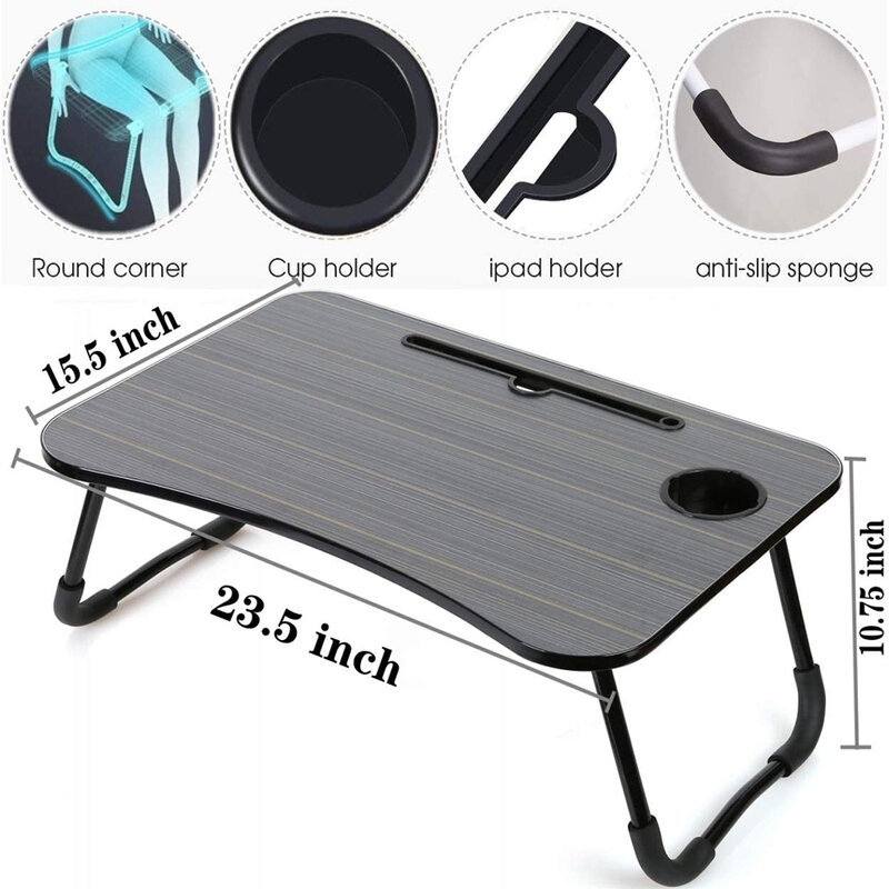 Masa universala laptop pentru pat cu suport pahar, negru, LTS-01