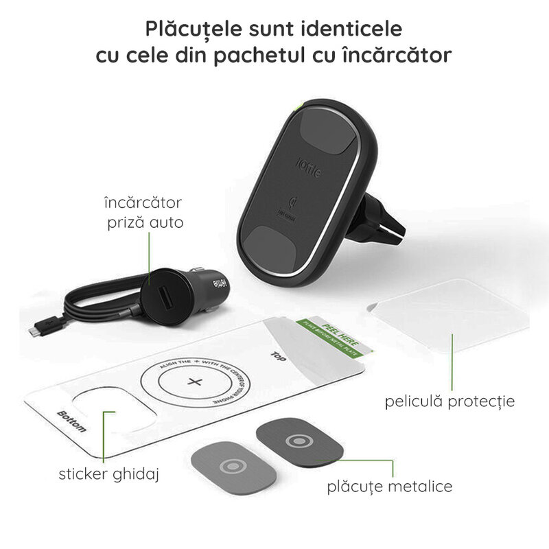 [Set 2x] Placute metalice pentru iOttie iTap 2 Wireless, negru/ gri