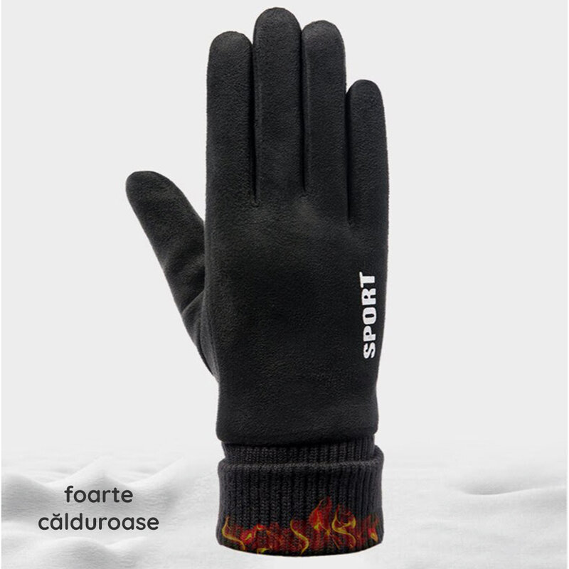 Manusi touchscreen unisex Mobster Suede, piele ecologica, negru, ST0009