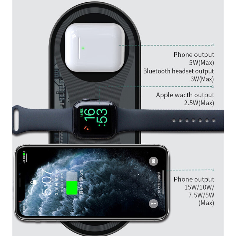 Incarcator wireless iPhone, Apple Watch, earbuds, 15W, X399