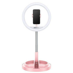 Lampa circulara LED cu suport telefon Usams, roz, US-ZB120