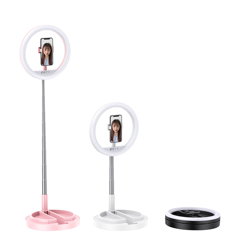 Lampa circulara LED cu suport telefon Usams, roz, US-ZB120