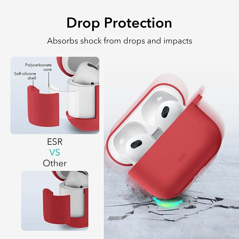Husa Apple Airpods 3 ESR Bounce, holder metalic, rosu