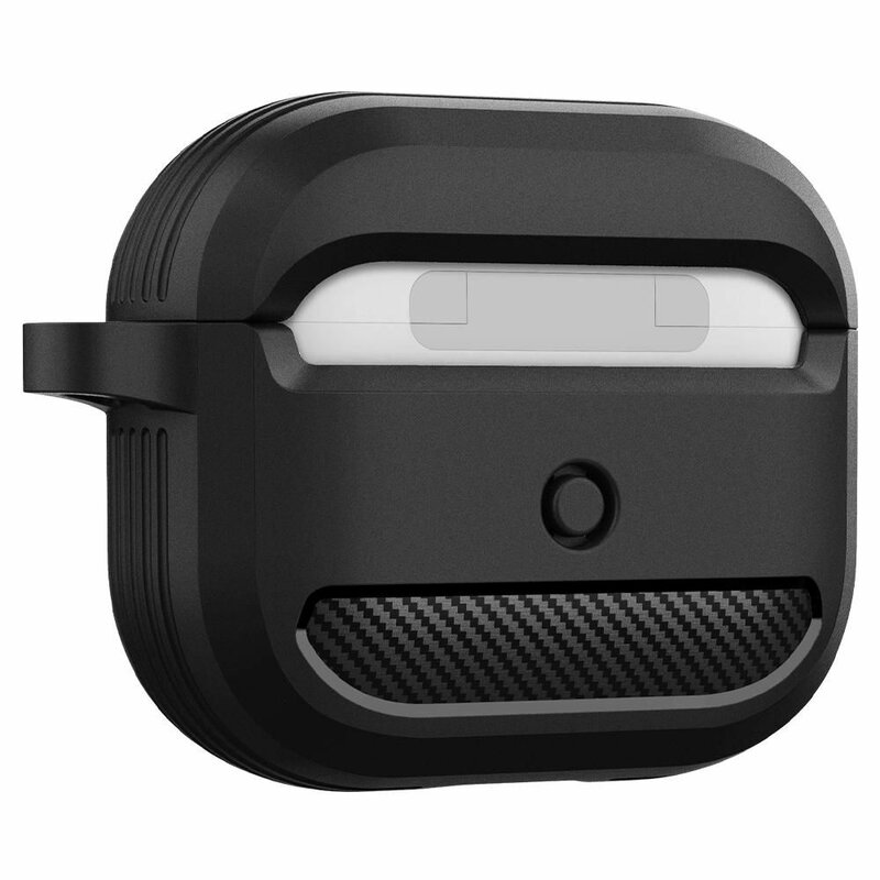 Husa Apple AirPods 3 Spigen Rugged Armor, holder metalic, negru