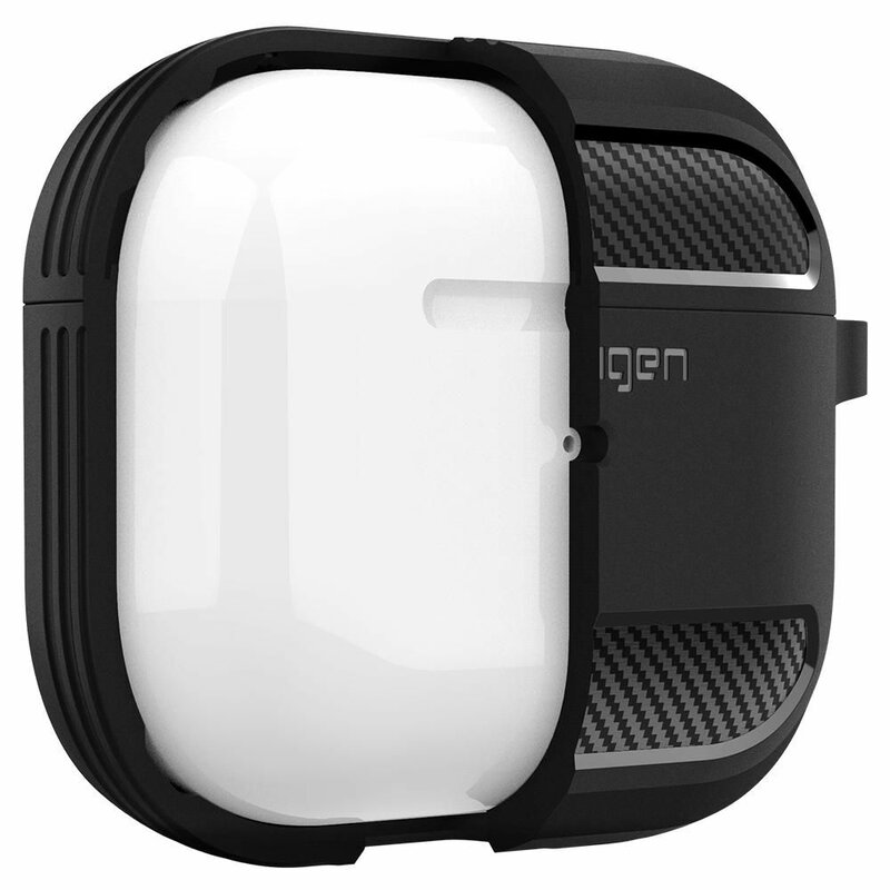 Husa Apple AirPods 3 Spigen Rugged Armor, holder metalic, negru