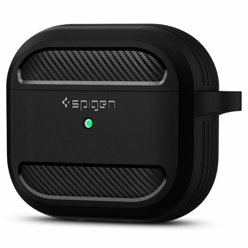 Husa Apple AirPods 3 Spigen Rugged Armor, holder metalic, negru