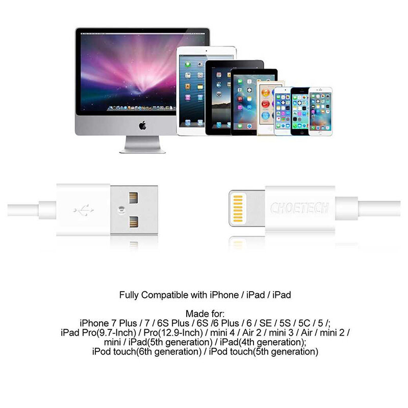 Cablu iPhone/ iPad/ iPod Choetech, MFi Certified, 2.4A, 1.2m, alb, IP0026 