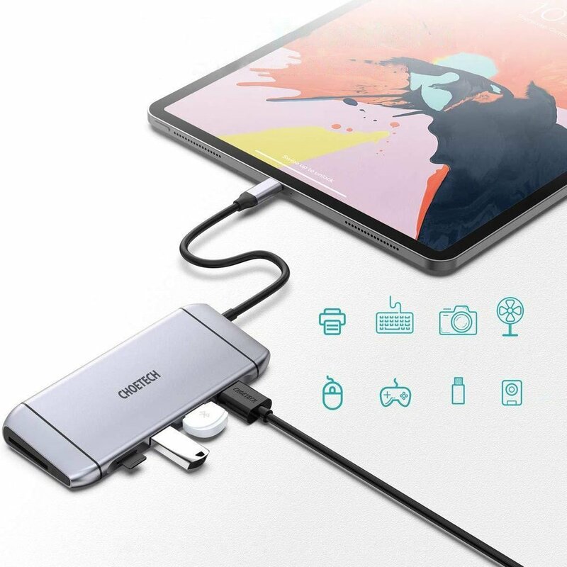 Hub USB-C la PD100W/ HDMI 4K/ 3x USB3.0/ RJ45/ VGA/ SD/ TF Choetech HUB-M15