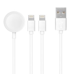 Cablu incarcare wireless Apple Watch + 2x Lightning, 3W, alb, C3163