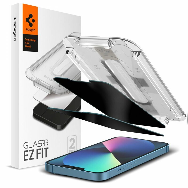 [Pachet 2x] Folie privacy iPhone 13 Spigen Glas.tR EZ Fit, clear