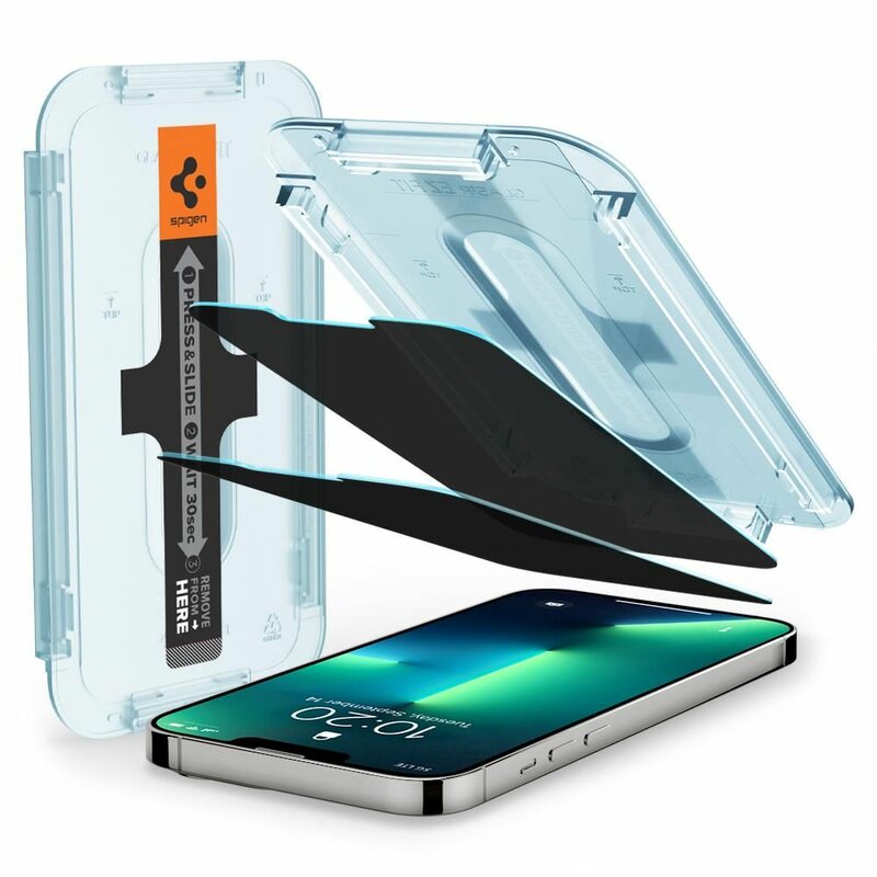 [Pachet 2x] Folie privacy iPhone 13 Pro Max Spigen Glas.tR EZ Fit, clear