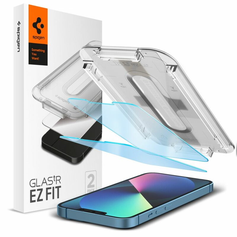 [Pachet 2x] Folie protectie lumina albastra iPhone 13 mini Spigen Glas.tR EZ Fit, clear