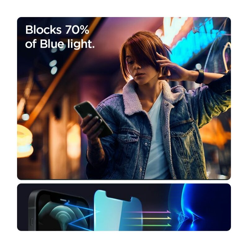 [Pachet 2x] Folie protectie lumina albastra iPhone 13 Pro Max Spigen Glas.tR EZ Fit, clear