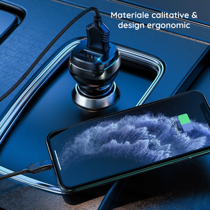 Incarcator auto Fast Charging Hoco Z40, 2x USB-A 2.4A, LED, alb