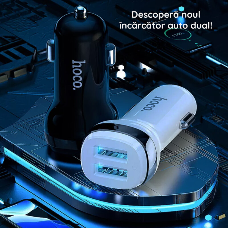 Incarcator auto Fast Charging Hoco Z40, 2x USB-A 2.4A, LED, alb