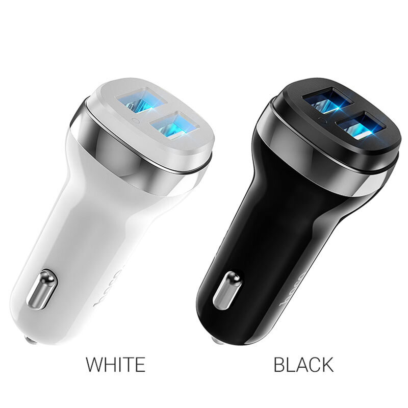 Incarcator auto Fast Charging Hoco Z40, 2x USB-A 2.4A, LED, alb