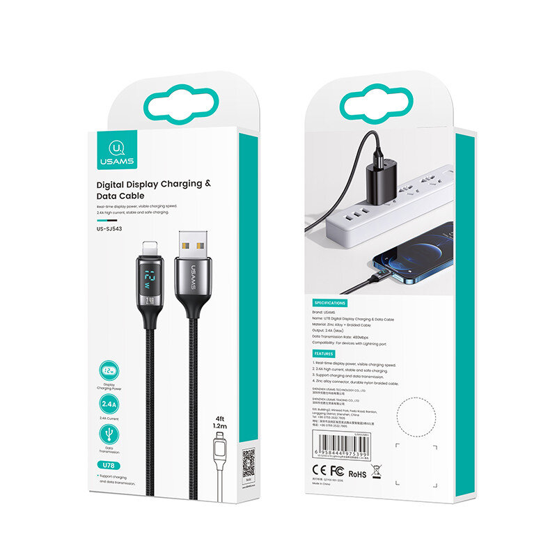Cablu de date iPhone Fast Charge Usams U78, 1.2m, negru