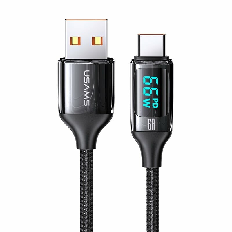 Cablu de date USB la tip C PD66W Usams U78, 6A, 1.2m, negru