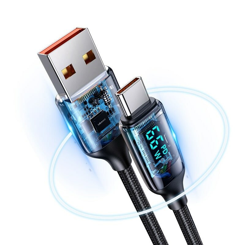 Cablu de date USB la tip C PD66W USAMS U78, 6A, 1.2m, negru