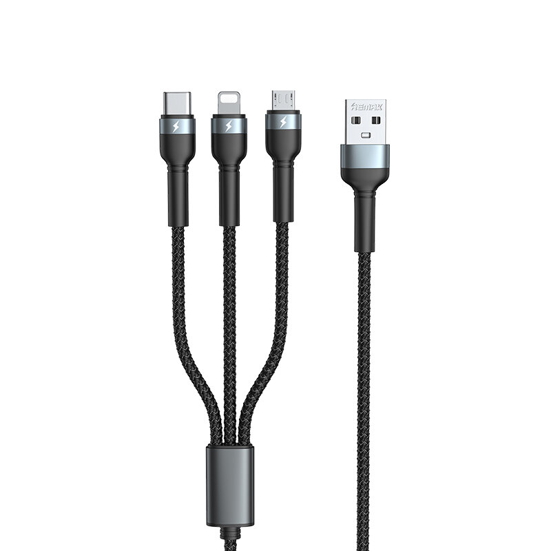 Cablu incarcare Remax USB-C, Lightning, Micro-USB, 3.1A, negru, RC-124th