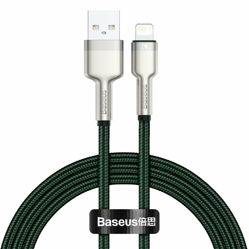 Cablu de date Baseus, USB la Lightning, 2.4A, 1m, verde, CALJK-A06