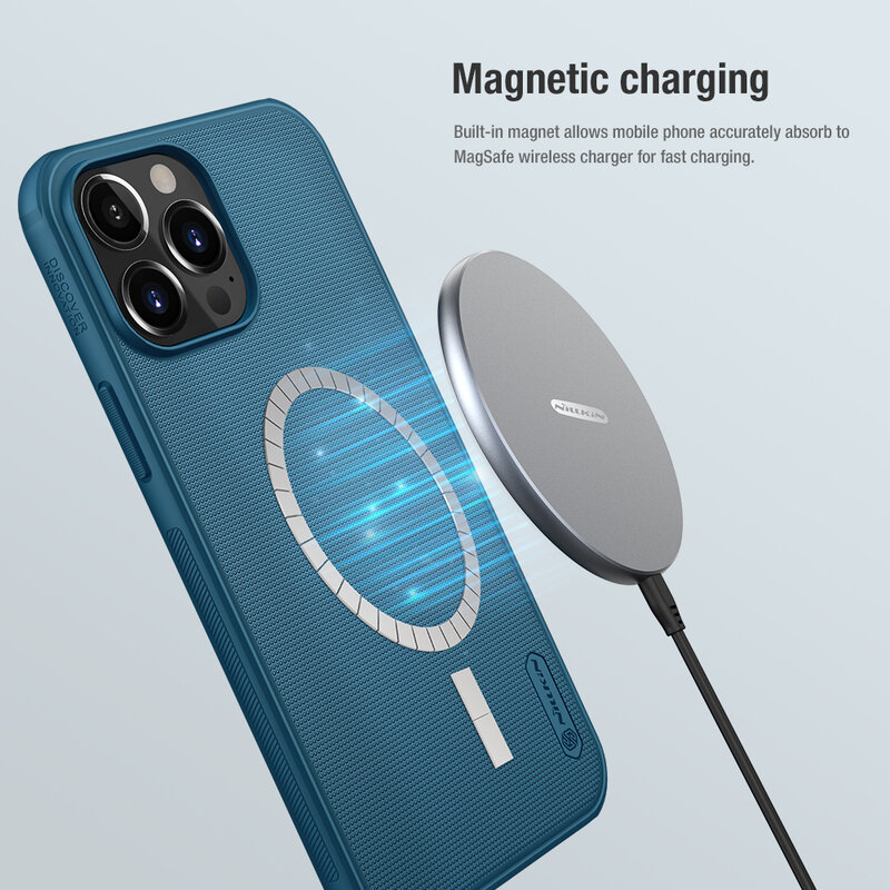 Husa iPhone 13 Pro Max Nillkin Super Frosted Shield Pro Magnetic, albastru