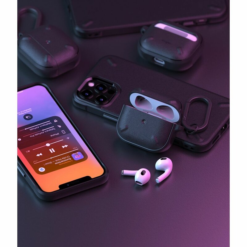 Husa AirPods 3 Ringke Onyx, holder metalic pentru prindere, negru