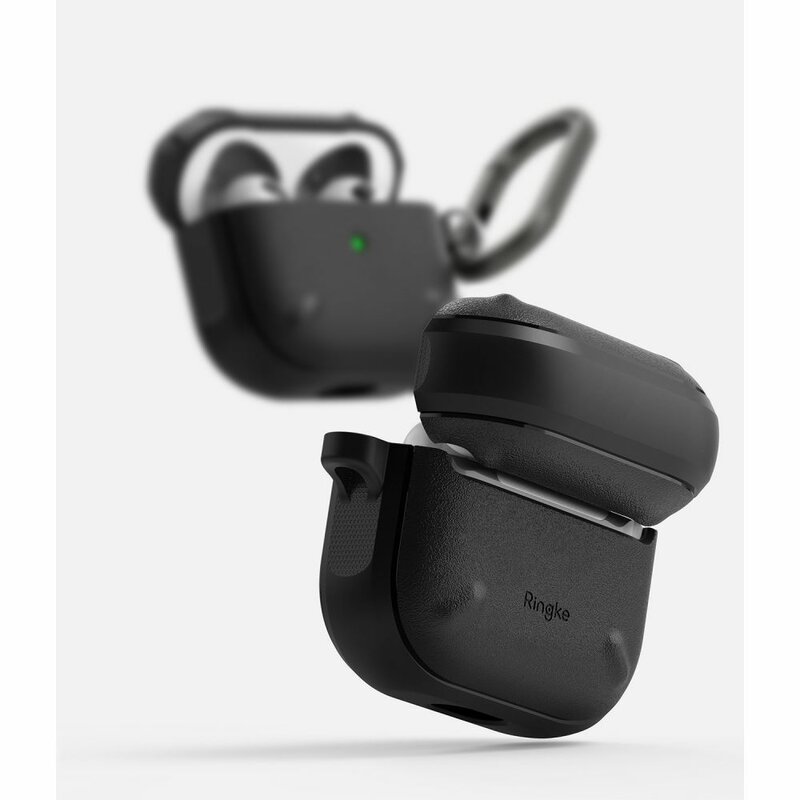 Husa AirPods 3 Ringke Onyx, holder metalic pentru prindere, negru