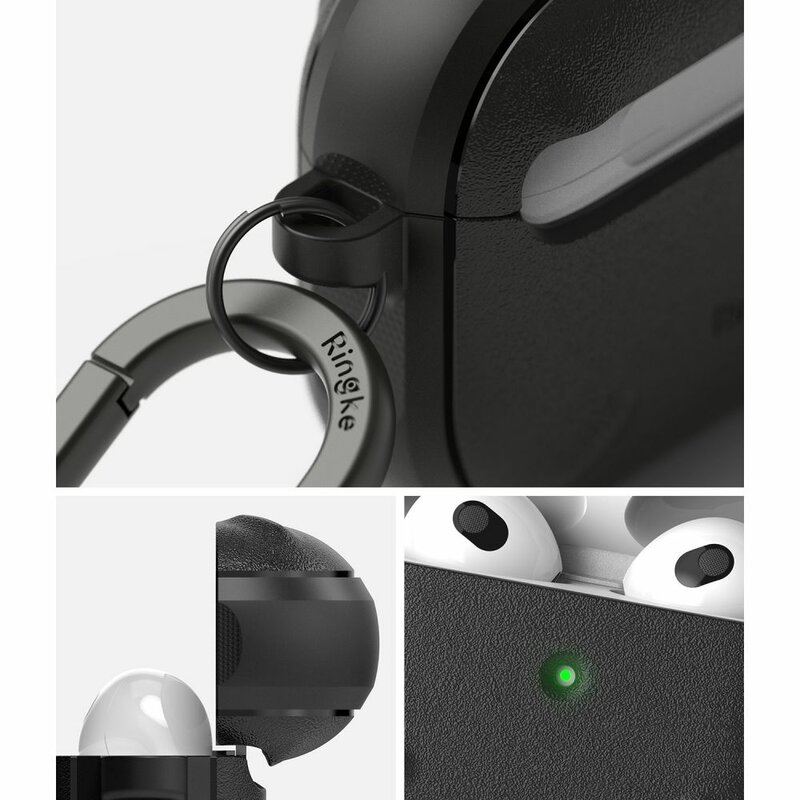 Husa AirPods 3 Ringke Onyx, holder metalic pentru prindere, negru