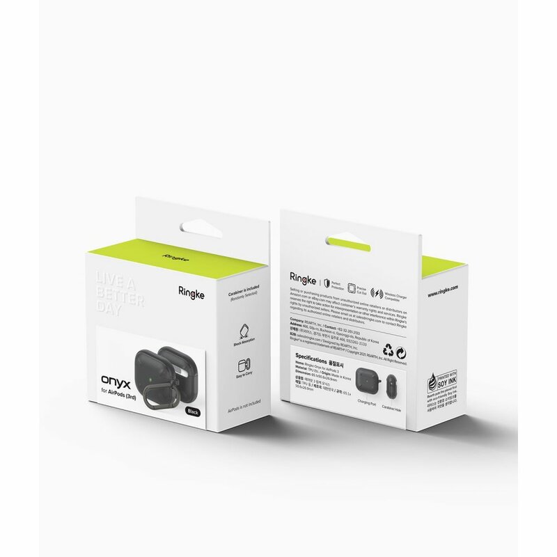 Husa AirPods 3 Ringke Onyx, holder metalic pentru prindere, negru