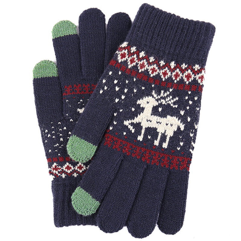 Manusi touchscreen dama Techsuit Reindeer, lana, albastru, ST0002