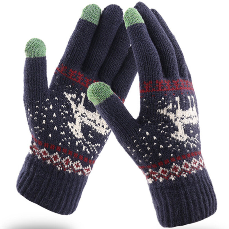 Manusi touchscreen dama Techsuit Reindeer, lana, albastru, ST0002
