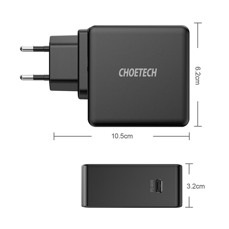 Incarcator USB tip C pentru priza Choetech, PD 60W, 3A, Q4004