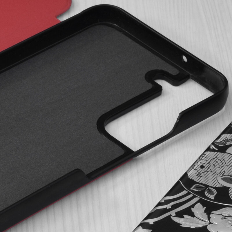 Husa Samsung Galaxy S22 5G Eco Leather View flip tip carte, rosu