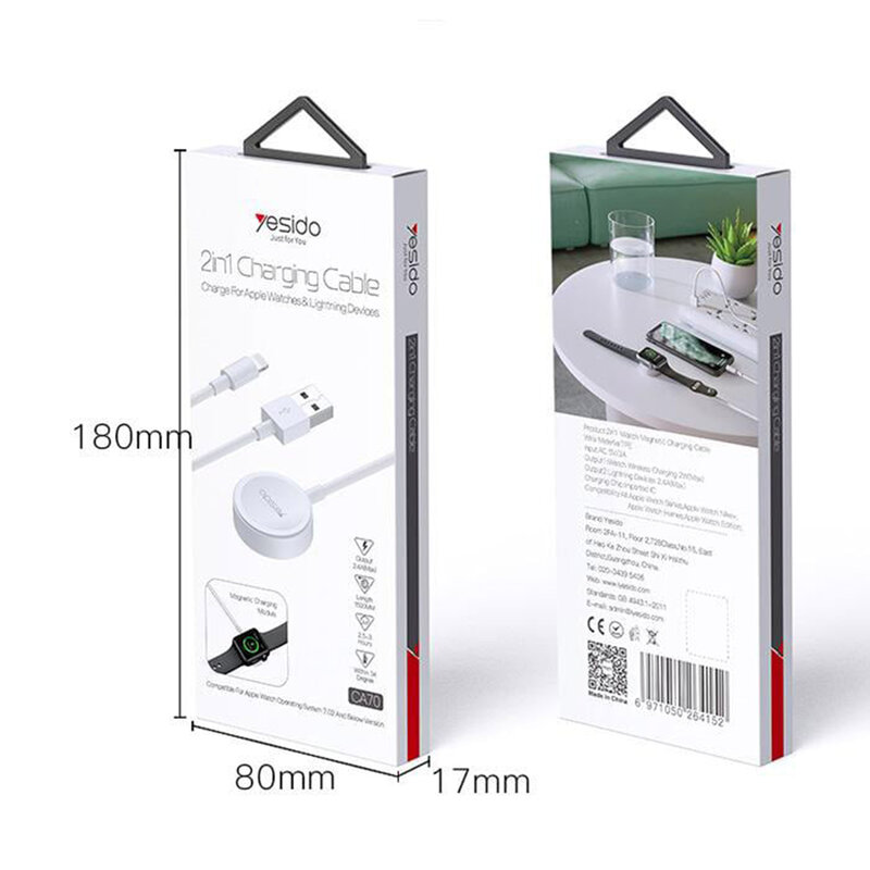 Cablu incarcare Apple Watch wireless, Lightning iPhone Yesido CA70, alb