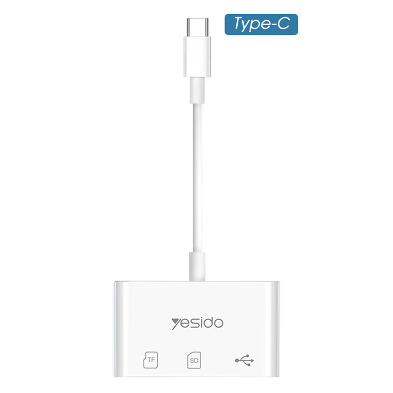 Adaptor OTG Type-C la USB 3.0, TF, SD Yesido GS16, alb