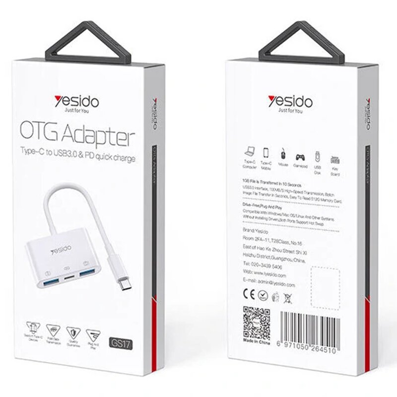 Adaptor OTG Type-C la 2x USB 2.0, PD Quick Charge Yesido GS17
