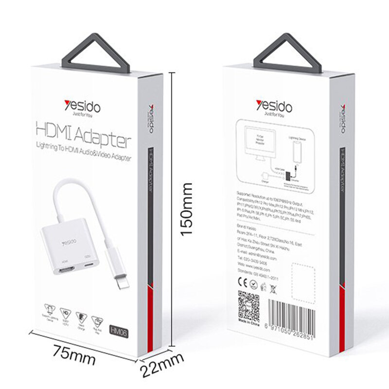 Adaptor multiport iPhone la HDMI, Lightning Yesido HM06, alb