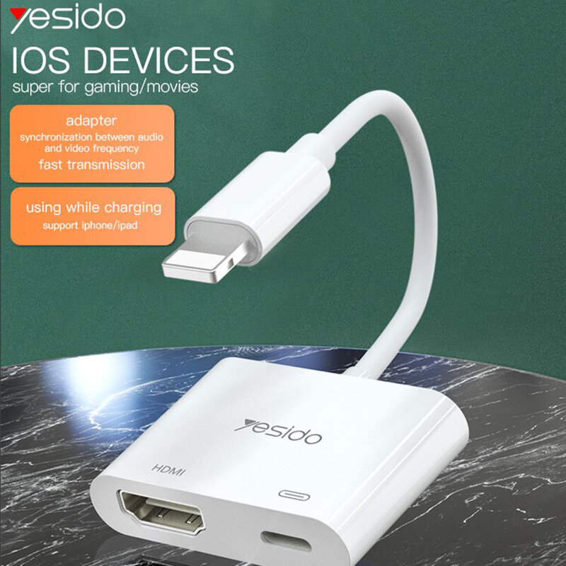 Adaptor multiport iPhone la HDMI, Lightning Yesido HM06, alb