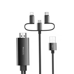 Cablu USB, Type-C, iPhone, Micro-USB la HDMI Yesido HM05, negru